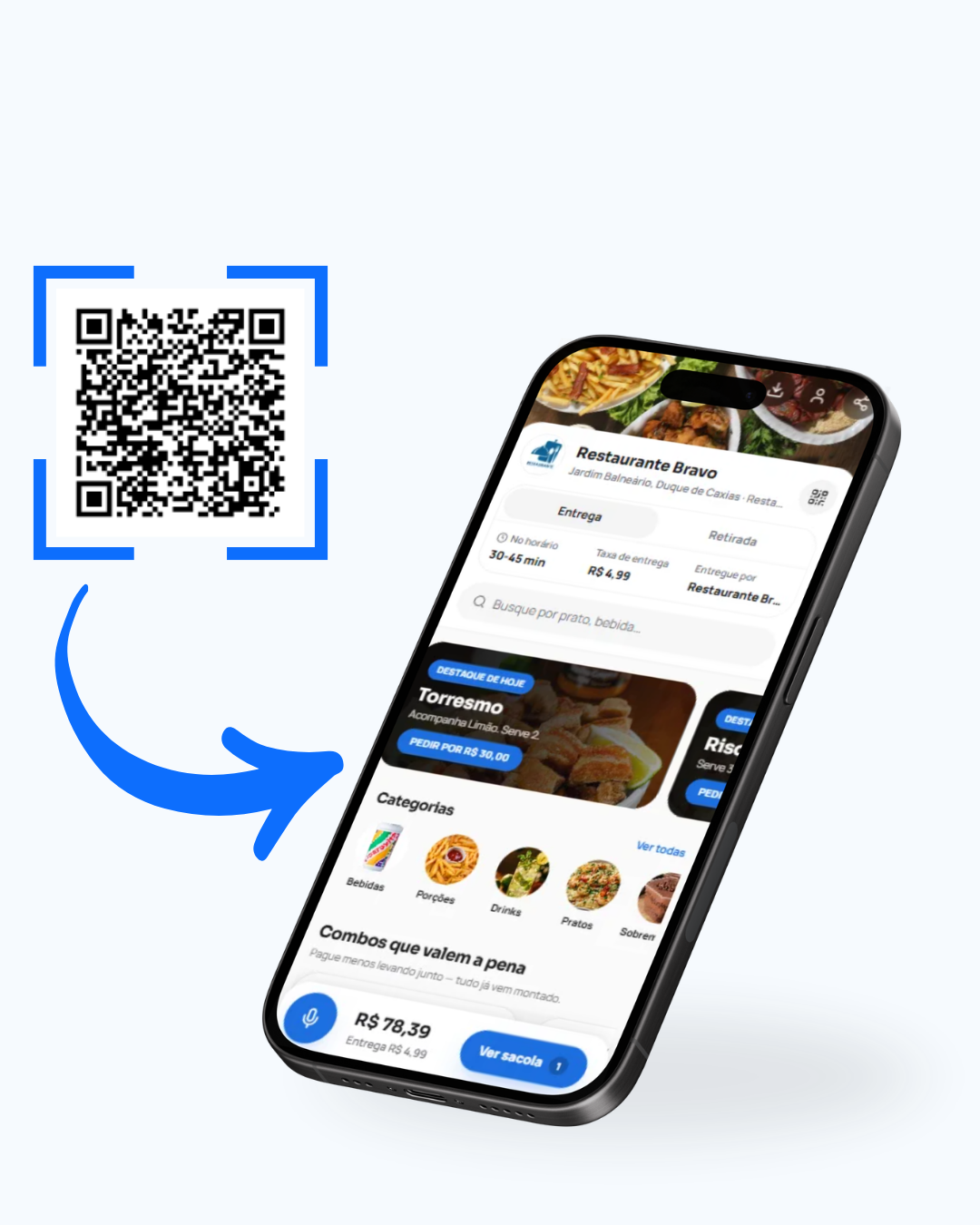 QR code na mesa levando ao app do restaurante no celular
